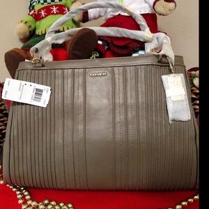 NWT Coach Madison Pintuck Leather Cafe Carryall Satchel Shoulder Bag 27889 Brown